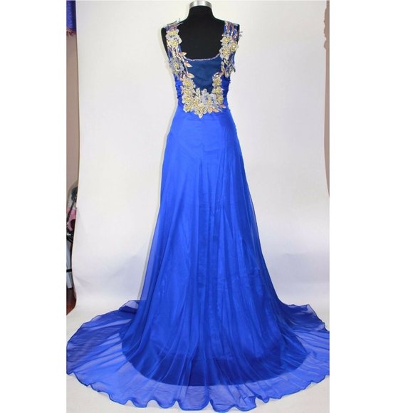 Women's Formal Embroidery Rhinestones beaded Long Evening Gown prom dress - Picture 3 of 4